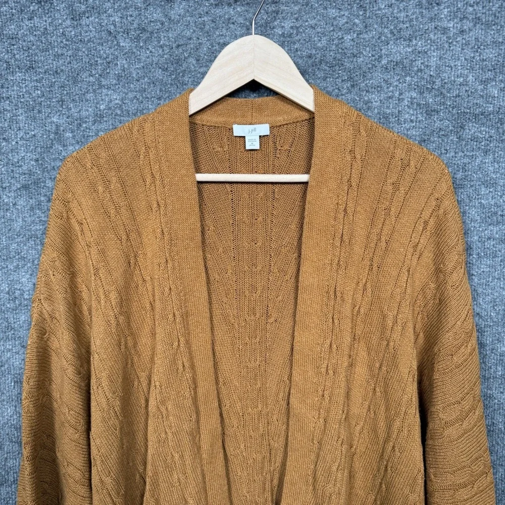 J.Jill‎ Petites Size XL Cardigan Brown Chunky Cable Knit Open Front Cotton Nylon